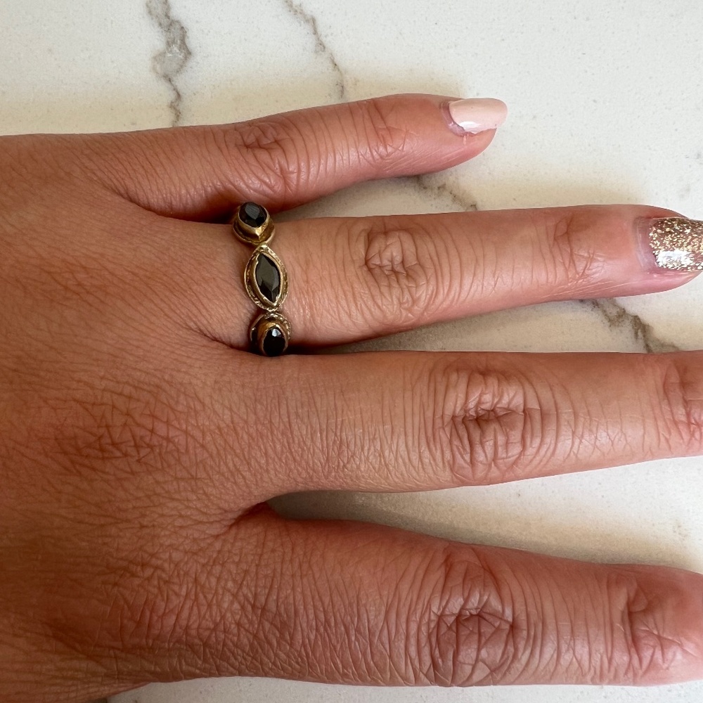 Stacking black crystal and gold ring-size 5.5 approx